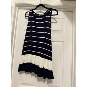 Filly Flair Blue & White Striped Sleeveless Cami Top Layered Hem Modern Chic M